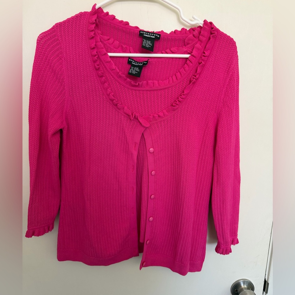 Doncaster Hot Pink Knit Ruffle-Trim Cardigan Set